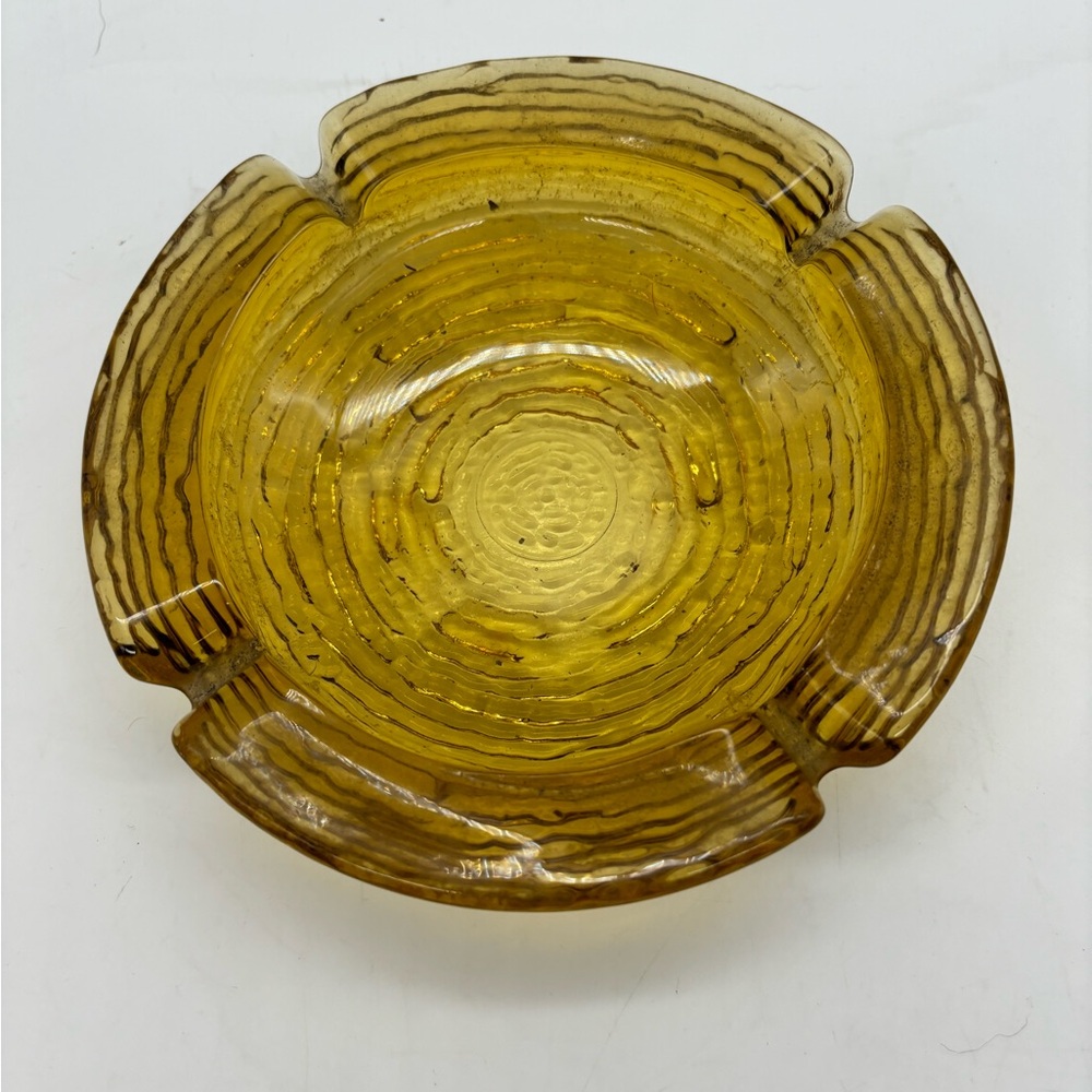 Vintage Anchor Hocking Soreno Glass 70s Joint Ashtray Amber MCM 6 1/4" 420